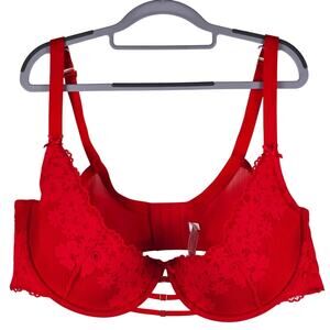 Cacique Lightly Lined Quarter Cup Bold Red Floral Lace Women's Bra 48DDD